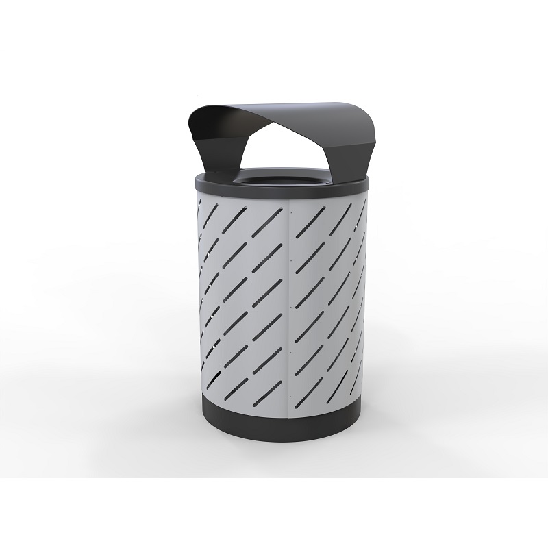 London Bin Covered Top - Powder Coated Black - Laser Cut Steel Sides