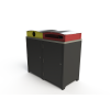 Athens Bin Enclosure - Custom Powder Coated Base / Stainless Steel Curved Cover with Red & Yellow Chutes