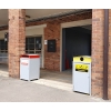 Athens Bin Enclosure - Curved Cover (Red Chute) - General Waste Signage + Athens Bin Enclosure - Curved Cover (Yellow Chute) - Recycling Signage