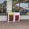 Athens Bin Enclosure - Timber Slat Base & PC Sloping Top x2 + Waste & Recycling Signage