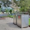 Athens Bin Enclosure - Stainless Steel Curved Cover + Custom Waste & Recycling Signage