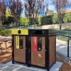 Athens Bin Enclosure - Enviroslat Walnut Base & Black Cube Cover and Yellow Cube Cover w/ Landfill & Recycling Signage