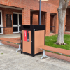 Athens Bin Enclosure - Enviroslat Walnut Base & Black Cube Cover w/ Landfill Signage