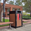 Athens Bin Enclosure - Enviroslat Walnut Base & Black Cube Cover w/ Landfill Signage