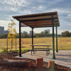 Manchester Shelter with Wood Grain Western Red Cedar Aluminium Slat Screen