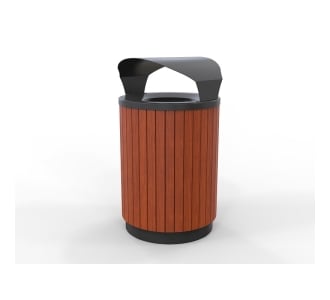 London Bin Covered Top - Powder Coated Black - Wood Grain Aluminium (Western Red Cedar)